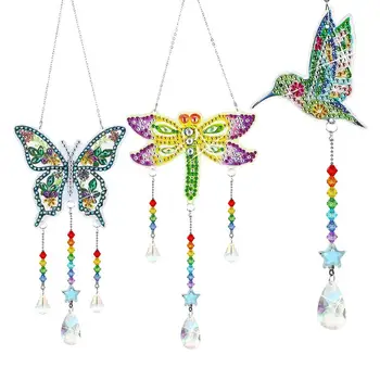 Diamond Obrazy Suncatcher Visí Crystal Ornament Zvonkohry Motýľ Dragonfly Kolibrík Pre Vonkajšie Domáce Dekorácie