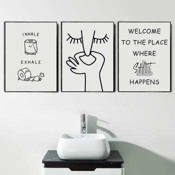 WC Wc Abstraktné Humor Zlé Vôňa Zábavné Kúpeľňa Plátno Plagát na Stenu Umenie Čierne Biele Výtlačky Maľovanie Interiéru Umyváreň Dekor