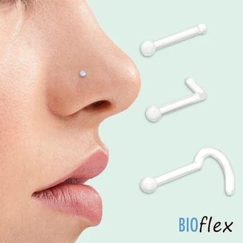 10Pcs 18/20 Rozchod Jasné Nosa Piercing Držiak Akryl Nos Krúžky Stud pre Ženy Bio Plastové Skrýva nosnej dierky, Šperky 1.0 mm 0.8 mm