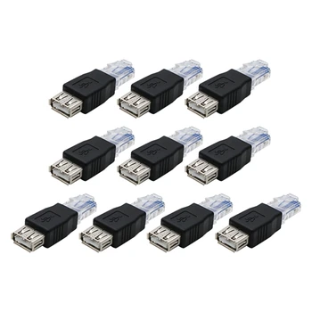 10Pcs USB Žena na Ethernet RJ45 Muž Adaptér Konektor Router, Adaptér USB na RJ45 Žena A Ethernet RJ45 Internet