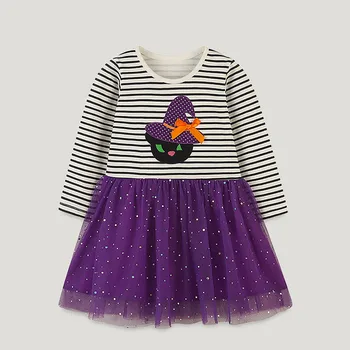 2-7T Halloween Princezná Dievčatá Šaty Prekladané Jeseň Jar Detské Oblečenie Oka Sukne Strana Deti Zdobiť Patchwork Kostým Vestidos