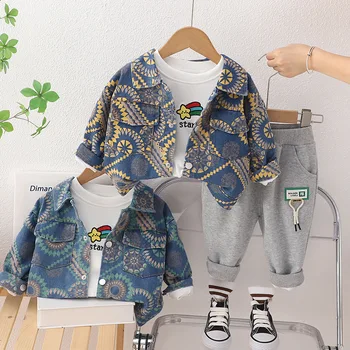 2023 Batoľa Baby Boy Šaty s Dlhým Rukávom Vytlačí Tričko Bunda T-Shirt Top Solid Šnúrkou Nohavice Nastaviť Dieťa Jeseň Oblečenie 3ks
