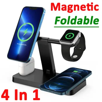 4 v 1 Magnetické Bezdrôtový Nabíjací Stojan Pad Pre iPhone 14 13 12 Pro Max Apple Hodinky Rýchlo nabíjacia Stanica pre Airpods iWatch 8 7