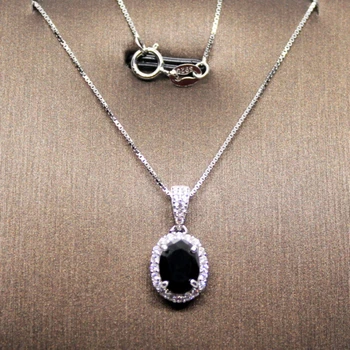 925 sterling silver AKAC prírodné čierne spinelovou náhrdelník kameň veľkosti approx6*8mm