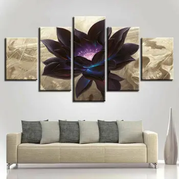 Abstrakt Black Lotus Flower Plátno Obrázok Tlače Wall Art Domova HD Tlač Obrázkov Plagát 5 Kusov Izba Dekor Obrazy