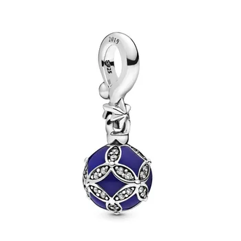 Autentické 925 Sterling Silver Perličiek Modrá Vianočné Ozdoby Visieť Kúzlo Fit Ženy Pandora Náramok Náramok Darček DIY Šperky