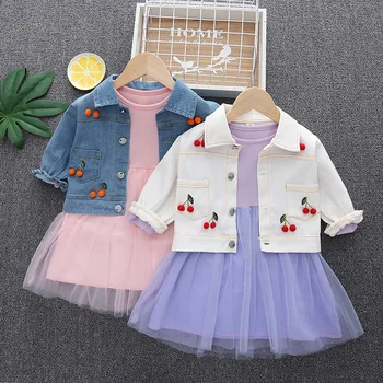 Baby Girl Dress Vyhovovali 2023 Nové Fahsion Dlhý Rukáv Detí Šaty + Kabát Ks Oblečenie Set Sa Jar, Jeseň Sladké Batoľa Oblečenie