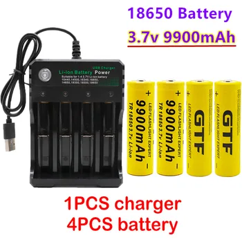 Batterie lítium-iónová nabíjateľná 100% 18650 3,7 V 9900mAh pour lampe de poche Led vente en gros, avec chargeur usb