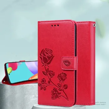 Book obal Pre Samsung Galaxy A14 A24 A34 A54 A04 A04E A04S A13 A23 A33 A53 A73 5G 3D Ruže kvetinový vzor, Kožené Peňaženky Kryt