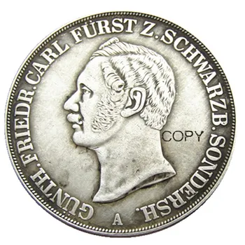 DE(24)Nemecko 1845 2 Toliar, 3 ½ Guldenu - Günther Friedrich Karl II Strieborné Pozlátené Kópiu Mince