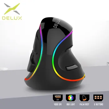 Delux M618Plus RGB Ergonomické Vertikálne Myši 6 Tlačidiel 4000 DPI Optická Počítačová Myš S Odnímateľné Opierky Pre PC, Notebook