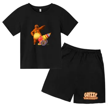 Deti Cartoon Grizzy Tlačiť Bežné Krátke Sleeve T-shirts+Nohavice Obleky 4-14 Rokov Chlapci Dievčatá Letné Športové Oblečenie, Oblečenie pre Deti