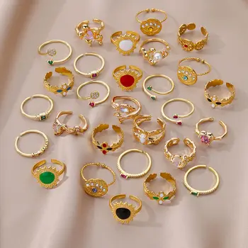 Farebné Zirkón Prstene Pre Ženy, Zlatá Farba Nehrdzavejúcej Ocele Geometrie Prst Prsteň Ženské Šperky, Zásnubné Svadobný Dar 2023