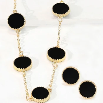 Hot predaj položka päť kolo Šperky Nastaviť módne dva obojstranné Imitácia fritillaria náhrdelníky náušnice two-kus