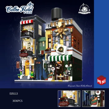 Kreatívne Caffee Hotel Streetscape Loz Mini Diamond Stavebným Mesta Street View Cafe Shop Údaje Model Tehly Hračka Pre Darček