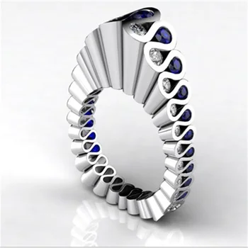 Kúzlo Ženy Móda Strieborná Farba Kolo Geometrie Modrý Biely Kameň Prstene pre Ženy, Svadobné Šperky, Zásnubné