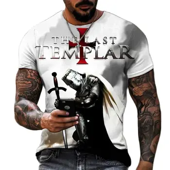 Letné Módy Templar 3D Vytlačené pánske T-Shirt Ulici Harajuku Kríž Tričko Pre Mužov s Krátkym Rukávom Nadrozmerné Tričko Retro Top
