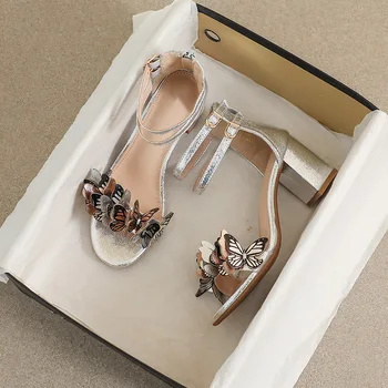 Luxusné Dizajnér Módne Sandále 3D Butterfly Silver Vysokým Podpätkom Sandále dámske Večerné Šaty, Sandále Sandalias De Mujer