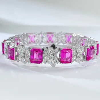 Luxusný Ružový Diamant Náramok Náramok 100% Reálne 925 Sterling silver Náramky Pre Ženy, Svadobné Šperky, Zásnubné Darček