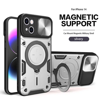 Magnet puzdro Pre iPhone 14 13 12 11 Pro Xs Max XR 7 8 Plus List Vojenskej Ochrany Shockproof Okne Stáť Prípade Kryt Telefónu