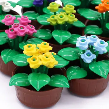 Malé stavebným Model Farebné Kvety 1set Rastlín Krajiny s kvetináče Kompatibilné s LEGO Záhrada