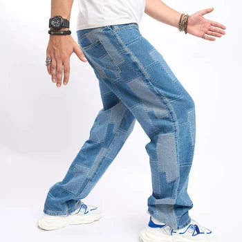 Muži Džínsy Módne Záplaty Ihlu na Šitie Elastické Jeans pánske Voľné Širokú nohu Nohavice Mop Nohavice-Jeans pre Mužov