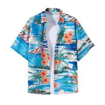 Móda Havajské Košele Pre Mužov 3d Kvet Grafické Tričko Bežné Príliš Krátky Rukáv Top Denné Letné Mužské Oblečenie Pláži Hombres