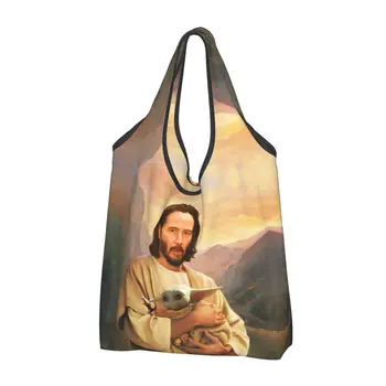 Móda Tlačené Ježiš Saint Keanu Reeves A Baby Nakupovanie Tote Tašky Prenosné Shopper Rameno, Kabelka
