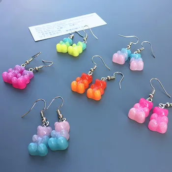 Módne Japonský Živice Roztomilé a Zábavné Dual Color Gradient Gummy Bear Náušnice pre Ženy Strany Šperky dámske Náušnice Dary
