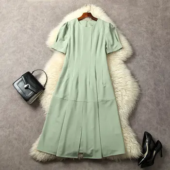 Módne Jednoduché Šaty dámske Oblečenie 2023 Jar Leto Nové Kolo Krku Lístkového Rukávy Farbou Vysoký Pás Chudnutie A-Line XL