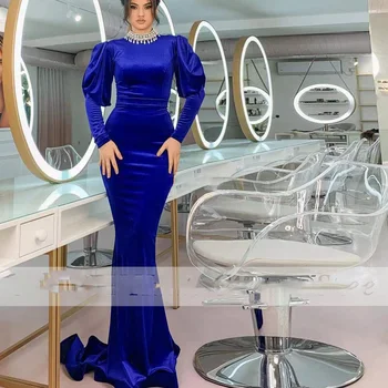Na Blízkom Východe Arabského Večerné Šaty Velvet Lištovanie Sequined Vysoká Krku Dlho Formálnej Strany Elegantné Ples Šaty, Šaty De Soirée