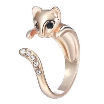 Nový jednoduchý módny roztomilý zvierat otvoriť nastaviteľný krúžok mačka prsteň s kamienkami čerstvé sladké temperament krúžok vynikajúci darček