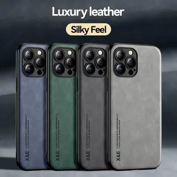 Nový Štýl Magnetické Telefón puzdro Pre iPhone 13 14 12 11 Pro Max 13 Mini XR XS 8 7 Plus SE 2022 Luxusné Obchodné Jahňacie PU Koža 