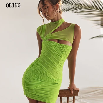 OEING Sexy Zelený O-krku Mini Koktail Party Šaty 2023 bez Ramienok Šifón návrat domov Šaty Plus Veľkosť Zákazku Oblečenie