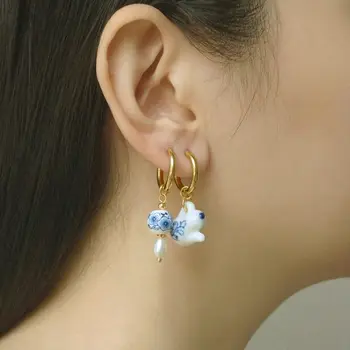 Party Okuliare Modré a Biele Porcelánové, Keramické Ženy Hoop Náušnice v Uchu Pracky kórejský Šperky Príslušenstvo Zliatiny
