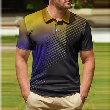 Pánske Polo tričko Golfové tričko Gradient vzor 3D tlač Vonkajšie ulici krátke rukávy tlačidlo vytlačené oblečenie Móda bežné