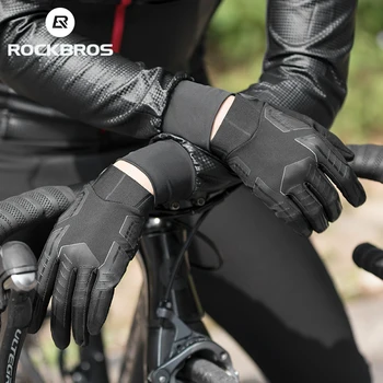 Rockbros úradný Cyklistické Rukavice Vetru, Priedušná Plný Prst MTB Bike Rukavice Anti-slip Bicykel na Tlmenie nárazov Rukavice