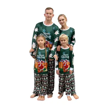 Rodič-Dieťa Vianočné Nightclothes, Dlhý Rukáv Kolo Krku Santa Snowflake Tlač Topy, Nohavice Oblek