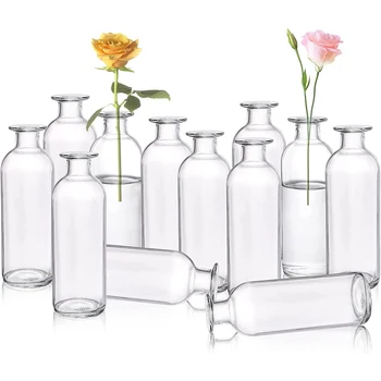Sada 6 Skla Bud Vázy, Jasné Malé Kvetinové Vázy, Dekoratívne Sklenené Fľaše Kvetinové Vázy pre Domáce Výzdoba, Svadobná hostina