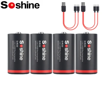 Soshine USB 6000mWh D Veľkosť Batérie 1,5 V Lítiové Batérie, 6000mWh Li-ion Nabíjateľné Batérie 1200 Časy Cyklu pre Kamery