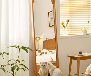 Toaletný zrkadlo Nordic Japonskom štýle, vložka štýl čerešňového dreva spálňa na stenu montáž podlahy namontované celého tela zrkadlo