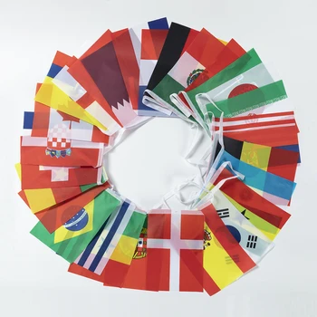 Top 32 Krajín Národný Reťazec Vlajky 100% Polyester Vlastná Veľkosť Bunting Vlajky