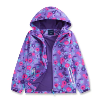 Top&Sky Deti Kvetinové Dievčatá Purple Rain Jacket Ľahký Nepremokavý Plášť S Kapucňou Teple Linajkované Pršiplášte Windbreakers