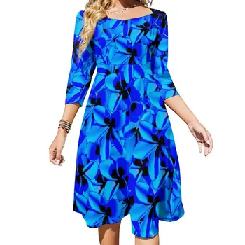 Tropické Kvetinové Šaty Letné Sexy Modré Kvety Vintage Šaty Žena Street Wear Nadrozmerná Bežné Šaty Narodeninám