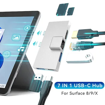 USB C Dokovacej Stanice 7 v 1 Gigabit Ethernet, Typ C Port plne funkčnú Typu C, USB C Hub Viacportová Adaptér, 2 USB 3.0 pre Pro 9