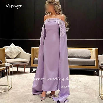 Verngo Lila Elegantné Saudskej Arabčina Femme Večerné Šaty Embriodery Dlhé Rukávy 2023 Prom Šaty Formálne Strany Príležitosti Šaty