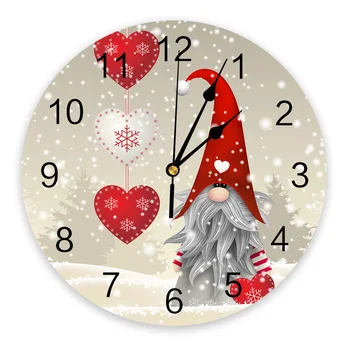 Vianočné Gnome Snowflake Láska Srdce Okrúhle Nástenné Hodiny Moderný Dizajn Kuchyne Visí Sledovať Domova Tichý Stene Hodinky