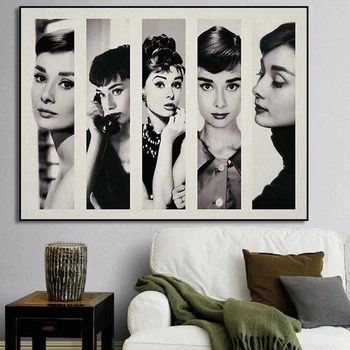 Vintage Čierna a Biela Audrey Hepburn Plagát Krásy Koláž Umenia Plátno na Maľovanie Vytlačený Obrázok na Stenu Umenie Domáce Dekorácie Darček