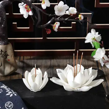White Lotus Keramický Dizajn Kadidlo Horák Budhistické Lotus Kadidlo Stick Držiteľ Lotosový Kvet Kadidlo Lopatku Teahouse Dekorácie