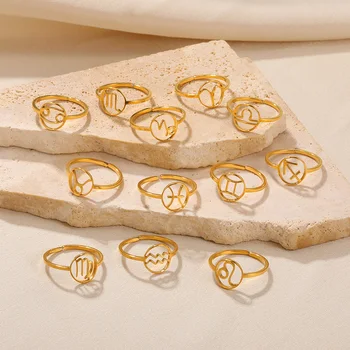 Z Nehrdzavejúcej Ocele Zlatá Farba 12 Súhvezdí Symbol Nastaviteľné Prstene Pre Ženy, Vianočné Šperky Darček Príslušenstvo Bijoux Femme